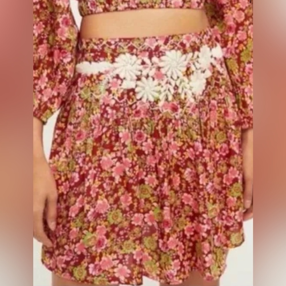 Free People Floral Mini Skirt Embroidered Detail